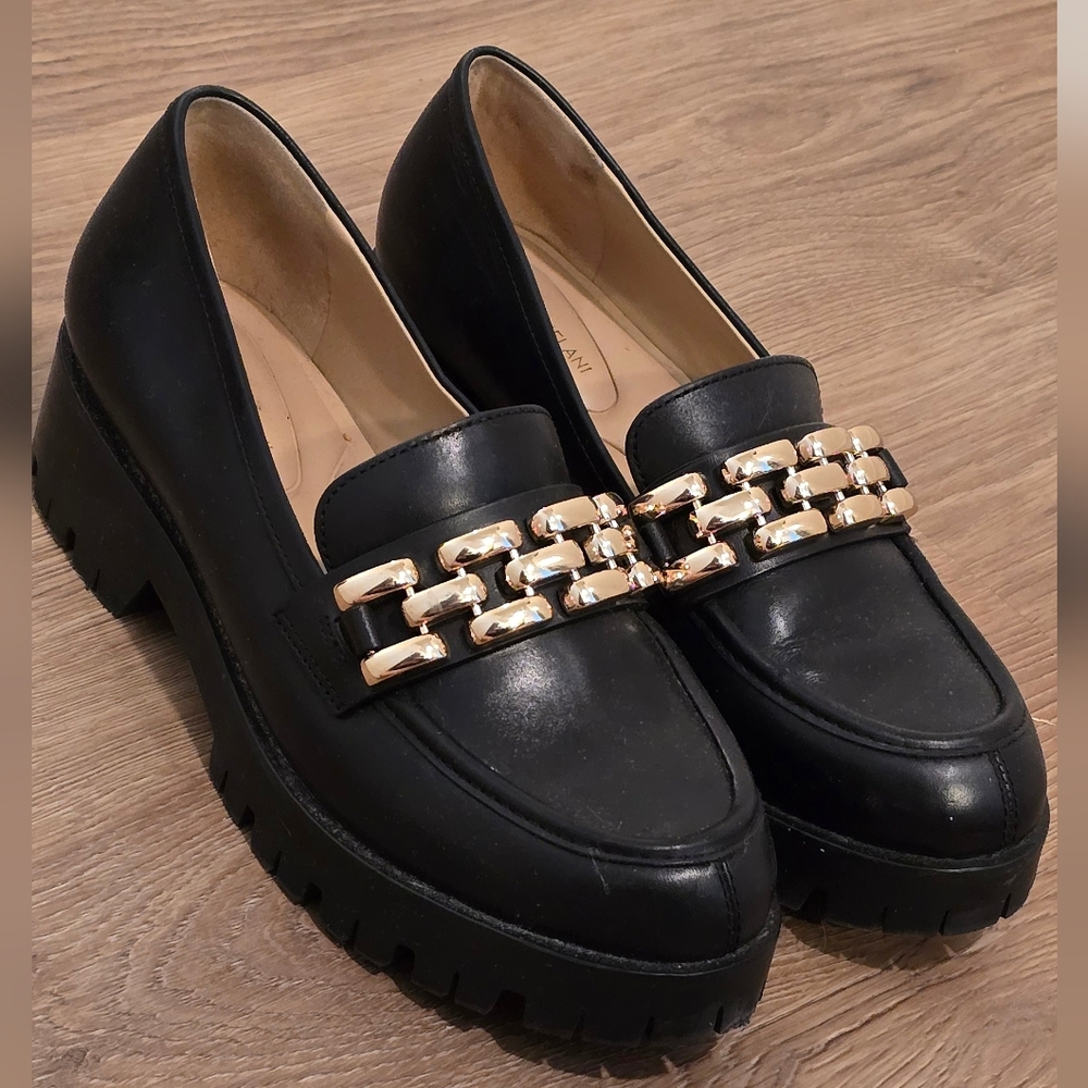 Antonio Melani Black Chain-Accent Platform Loafers - Women